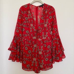 FOR LOVE & LEMONS Pia Red Floral Romper Sz Small